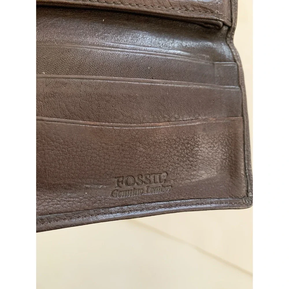 Fossil Golf  Theme Bifold Wallet Men's Brown Leather Flip ID Window Golf Clubs